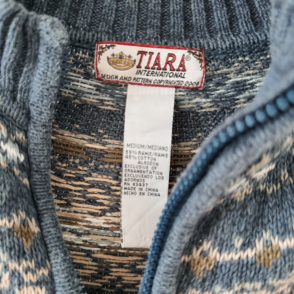 Vintage Tiara International Blue and White Cardigan Sweater - Picture 6 of 7